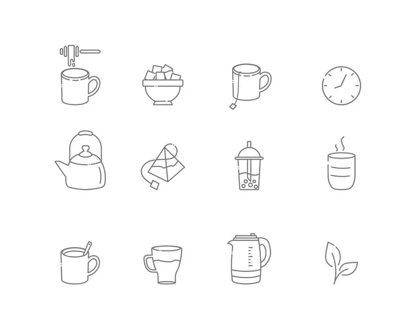 Iconos lineales de té. Todo para tomar té. Vector — Archivo Imágenes Vectoriales