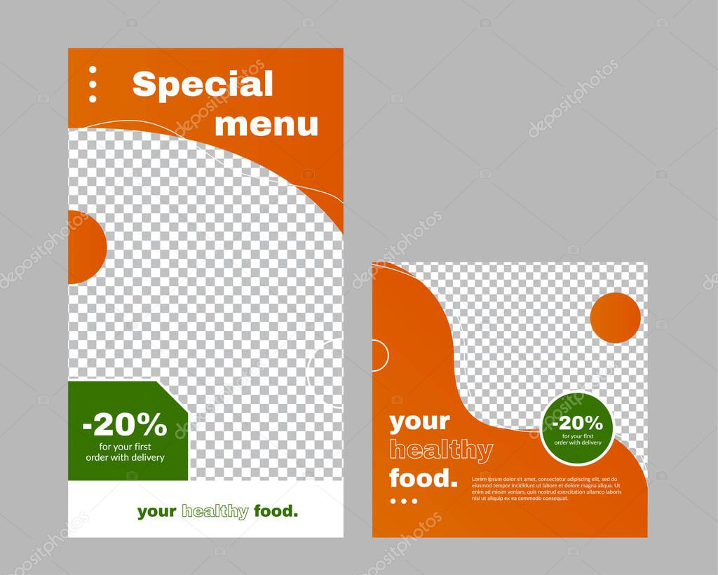 Web banner for website and social networks. Healthy eating. Vector.