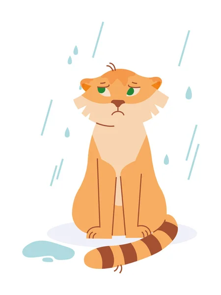 Tygrys siedzi w deszczu. Wizerunek wektora. — Wektor stockowy