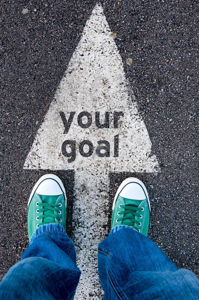 Green shoes on your goal sign — Stock Photo, Image