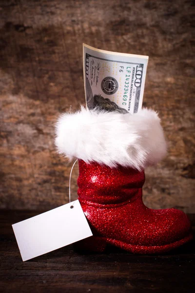 Dollari in uno stivale di Natale — Foto Stock