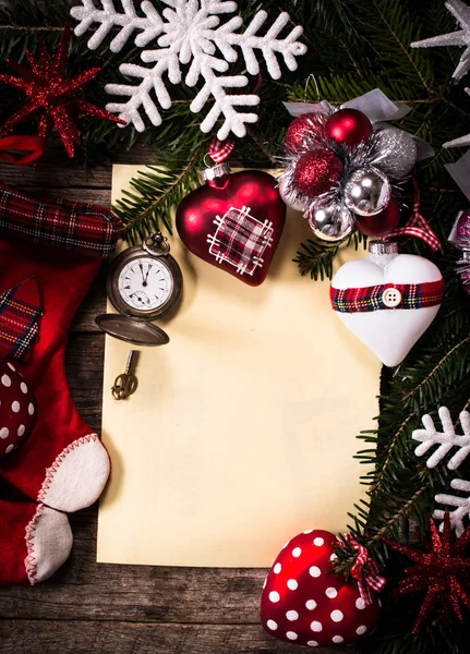 Boş kağıt ile Vintage Noel dekorasyon — Stok fotoğraf