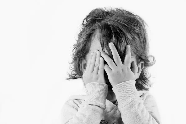 Fearful child in black and white — Stock Photo, Image