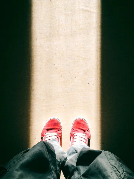 Man legs from above on the light road — Stock Photo, Image