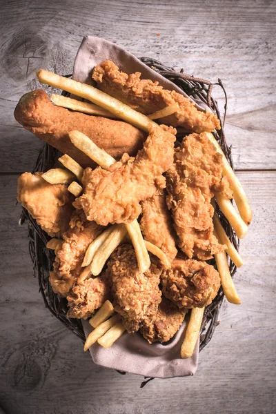 Fried chicken meat and French fries