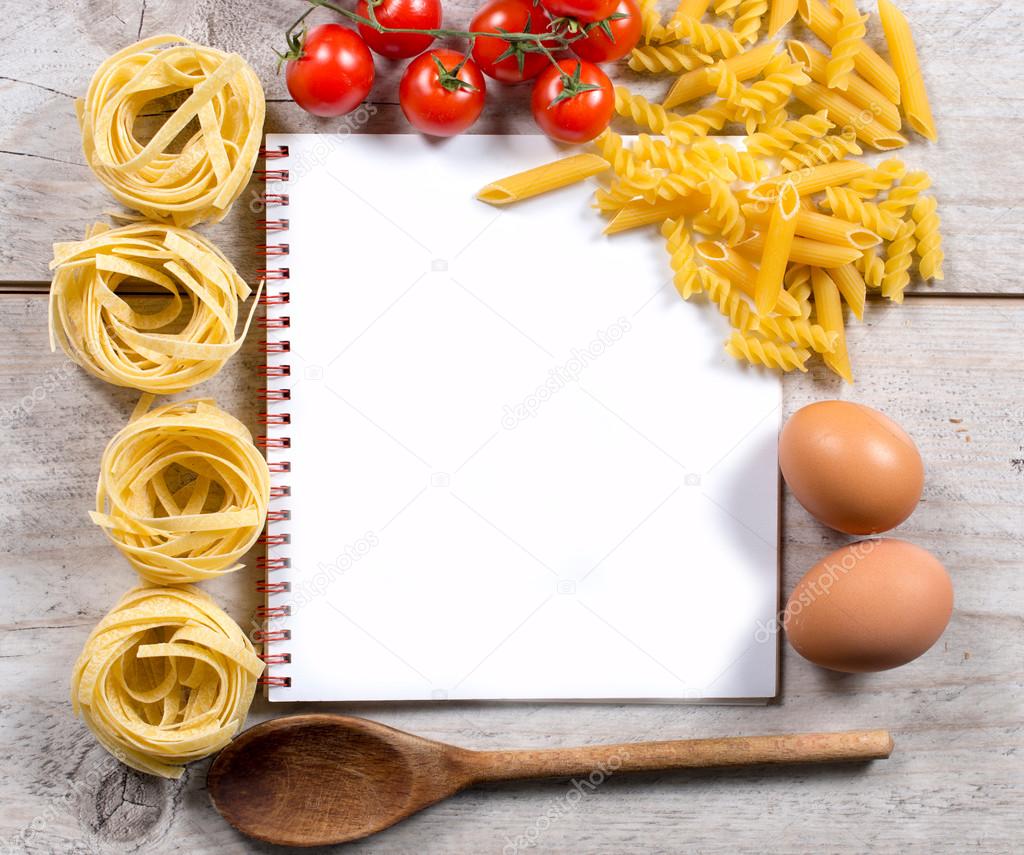 Cook book with set up for preparing Italian cuisine