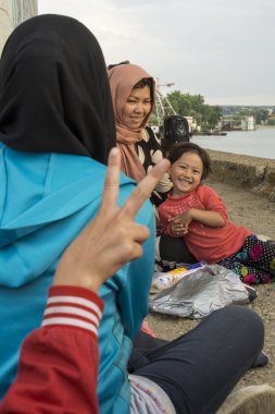 Syrian refugees waithing for transport in Europian Union