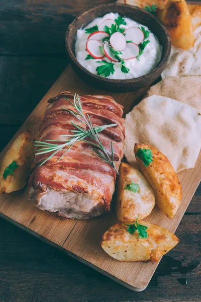 Served rolled meat and potatoes — Stock Image Served rolled meat and potatoes Stock Image