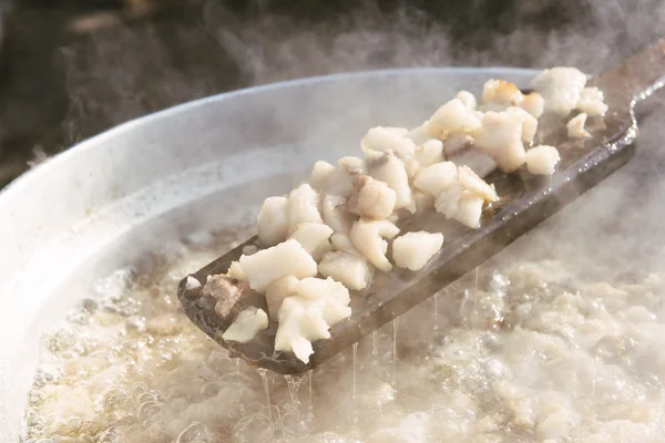 Preparing pork greaves — Stock Image Preparing pork greaves Stock Photo
