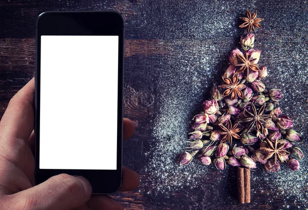 Weihnachtsbaum und leerer Bildschirm — Stockfoto