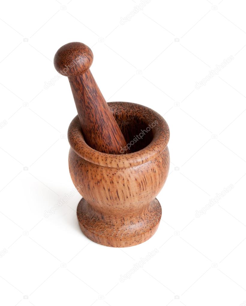 wooden mortar with pestle 