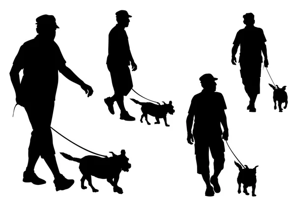 Homem andando com um cão — Vetor de Stock