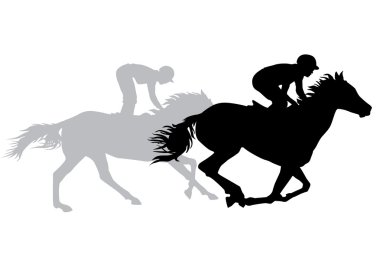 İki jockeys ata binerek.