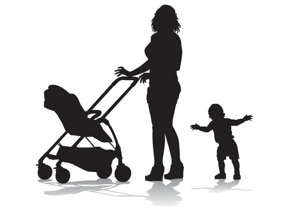 Yürüyüş çocuk ile anne — Stok Vektör