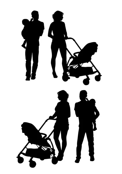 Family on walk — Stok Vektör