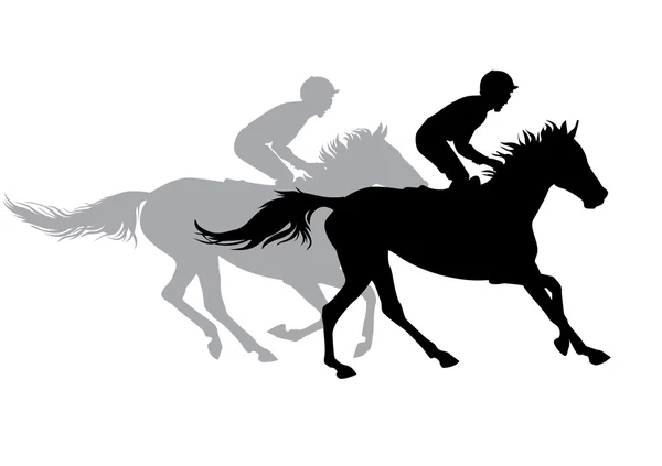 Twee jockeys paardrijden paarden. — Stockvector