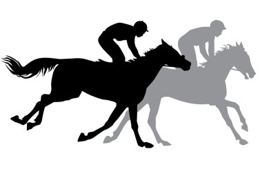 İki jockeys ata binerek.