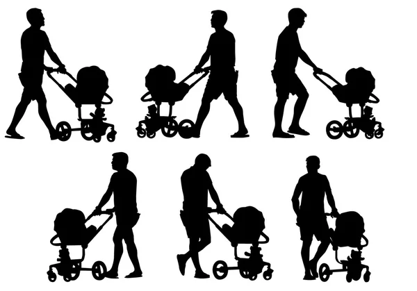 Vater mit Baby und Kinderwagen — Stockvektor