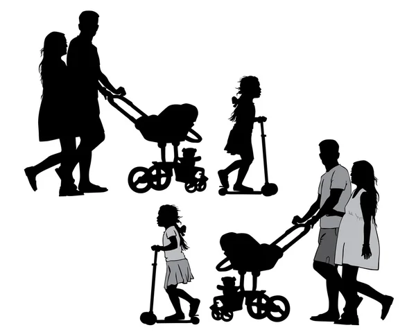 Family on walk — Stok Vektör