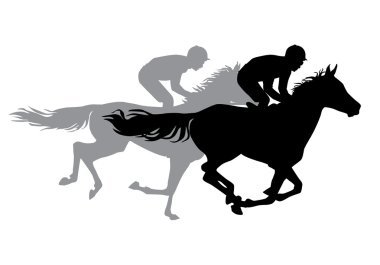 İki jockeys ata binerek.