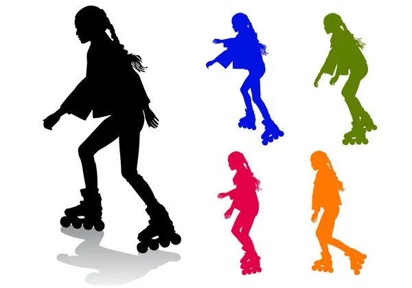 Fille sur patins à roulettes — Image vectorielle