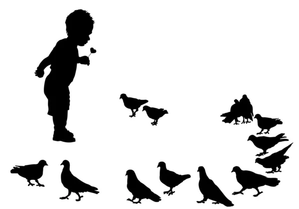 Gyermek és a madarak — Stock Vector
