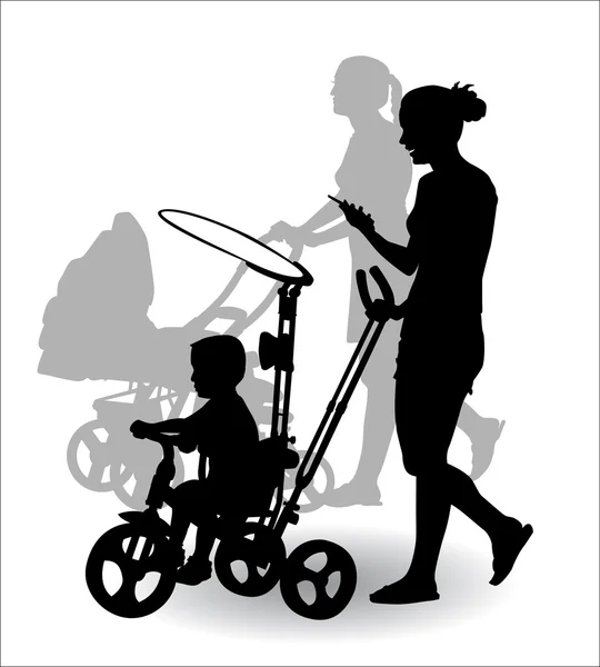 Yürüyüş çocuk ile anne — Stok Vektör