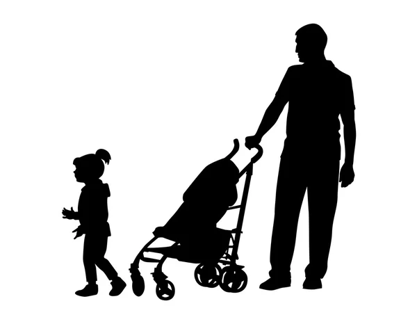 Padre con bambino e carrozzina — Vettoriale Stock