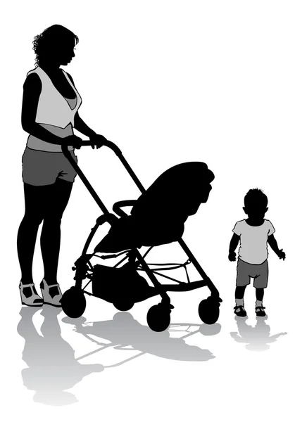Yürüyüş çocuk ile anne — Stockvector