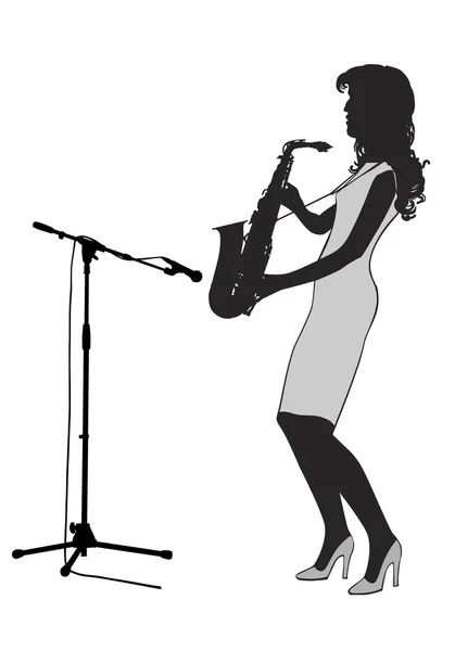 Mädchen Saxofonist Silhouette — Stockvektor