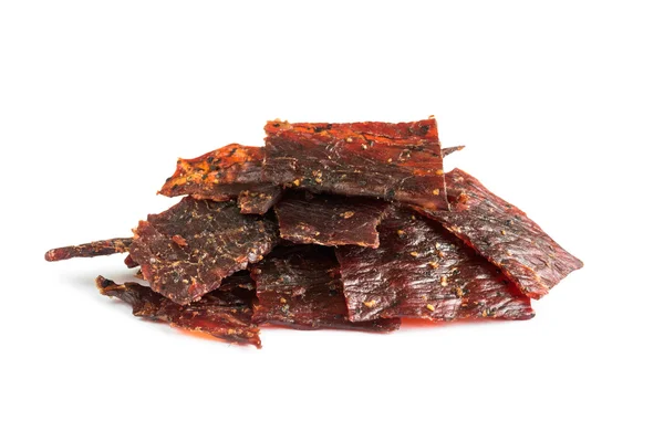 Beef jerky isolated on a white studio background — Stock Photo, Image