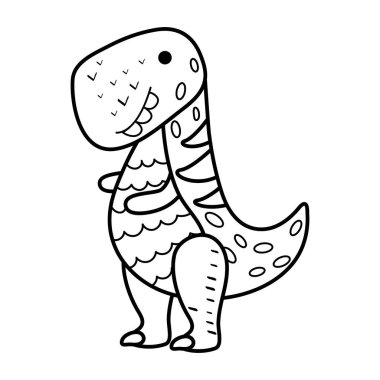 Çizim tarzında resimli dinozor tyrannosaur. Bir ejderhaya benzeyen Jurasik döneme ait bir hayvan. Çocuk etkinlik oyunları için renklendirme sayfaları