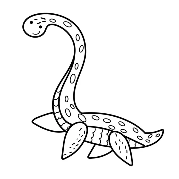 Ilustración Dinosaurio Elasmosaurus Estilo Doodle Objeto Aislado Sobre Fondo Blanco — Vector de stock