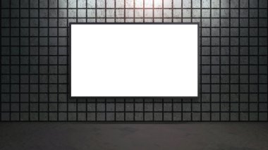 Boş beyaz geniş ekran Tv ile gri tuğla duvar odadaki