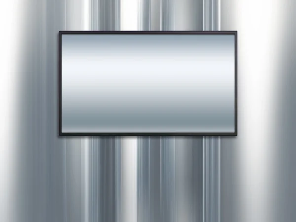 TV layar lebar kosong dengan latar belakang logam platinum — Stok Foto
