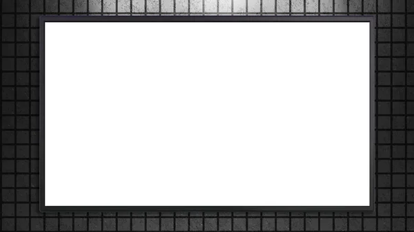 Large TV display on grey brick with white screen — Stock Photo, Image