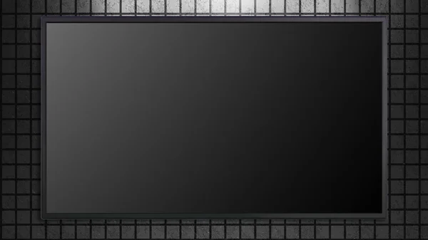 Stor TV-skärm på tegel med svart — Stockfoto