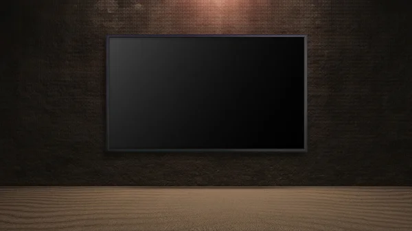 LED-Fernseher auf dunkler Felswand — Stockfoto