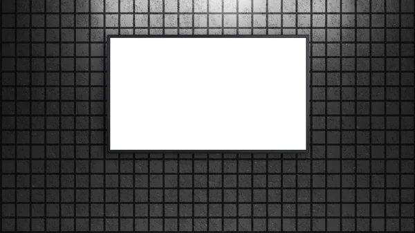 LED TV-skärm på grå fyrkantiga tegel vägg — Stockfoto