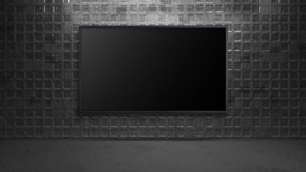 LED televize displej na kovové čtvercové zdi vypnout — Stock fotografie