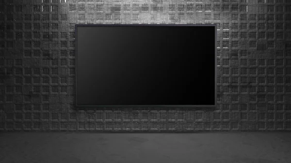 Led tv display on Metal square wall mati — Stok Foto