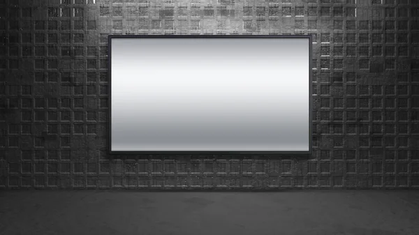 LED tv displej na kovové čtvercové zdi — Stock fotografie