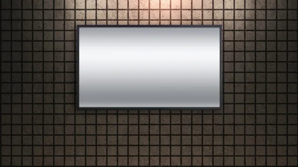 led tv display on square bricks wall background