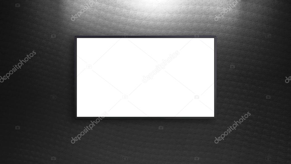 led tv blank display on black pattern wall