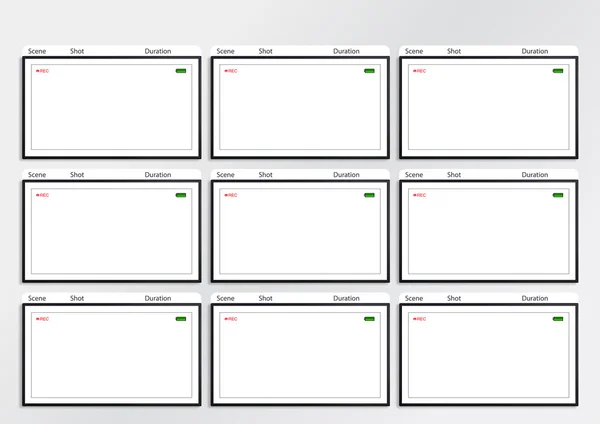 Camera viewfinder storyboard template 9 frame — Stock Photo, Image
