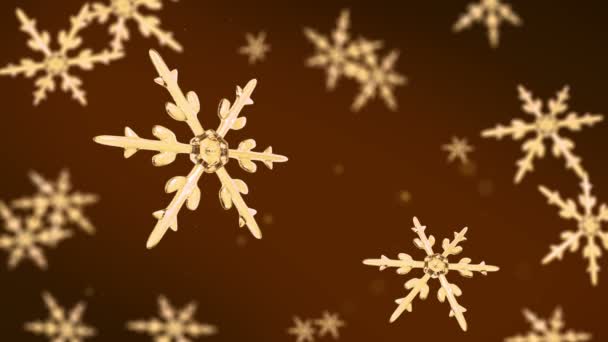 Płatki śniegu, koncentrując się tło złoto wideo 4k — Wideo stockowe
