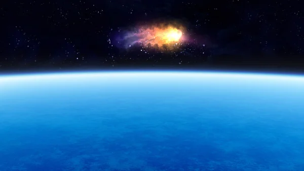 Bolygó és a meteorit jelenet — Stock Fotó