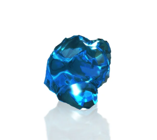 Голубой хрустальный камень с отражением на столе — стоковое фото