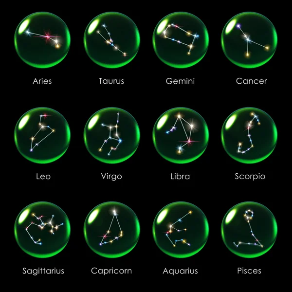 Kryształowa kula 12 horoskop zielony — Zdjęcie stockowe