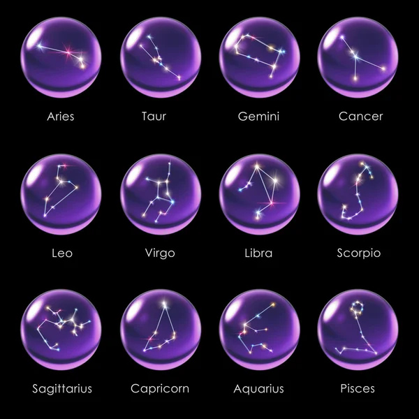 Bola de cristal 12 Horóscopos roxo — Fotografia de Stock